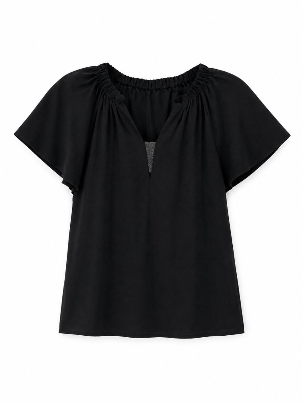 Brunello Cucinelli Black Cotton Blend Flutter Sleeve Blouse Top Size S